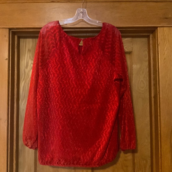 Lily Morgan red shimmer/sparkle party blouse / sheer arms/shoulders XL - Picture 3 of 4